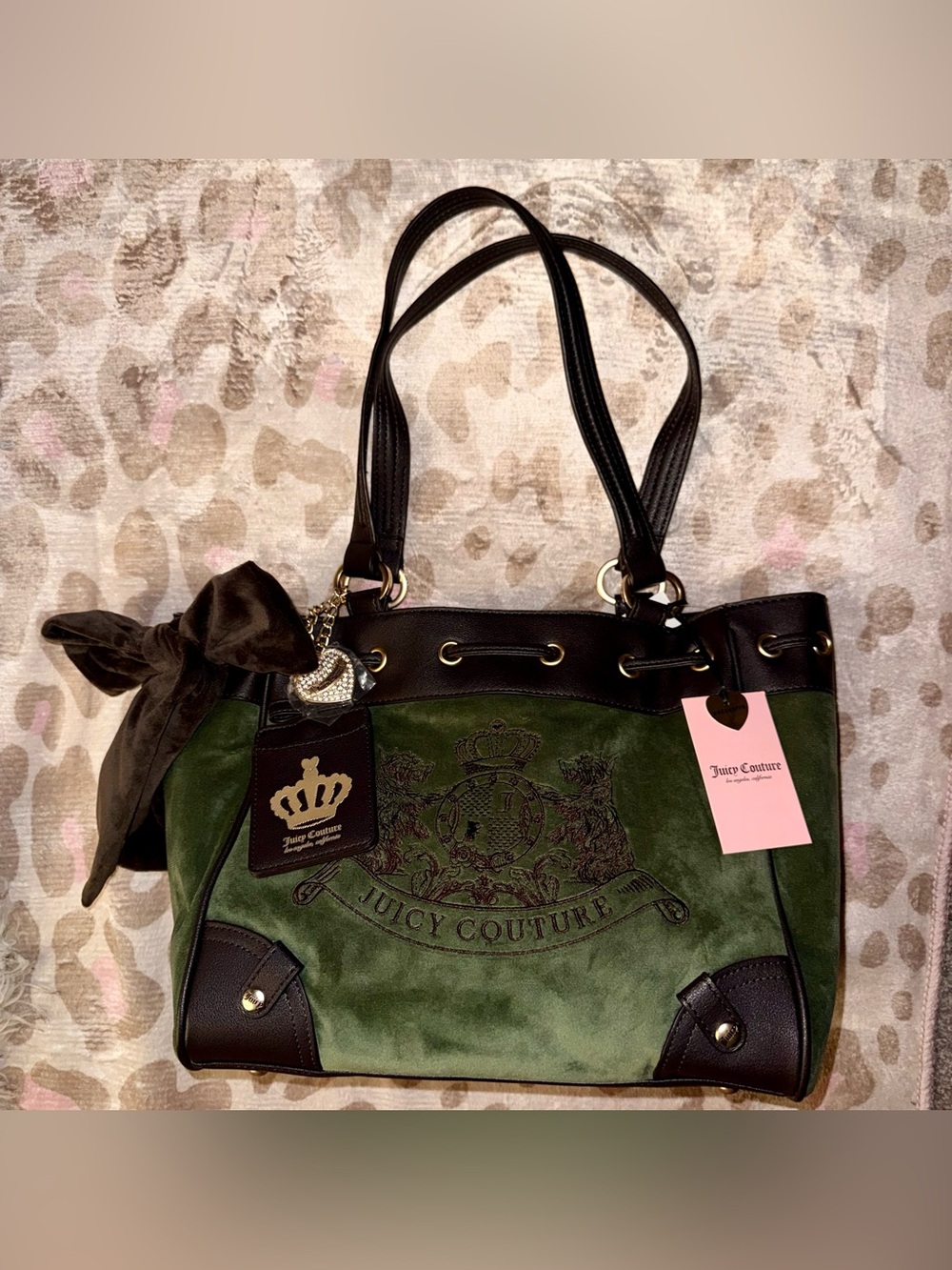 NWT Juicy Couture Super Green Chocolate Classic Scottie Dogs Tote
